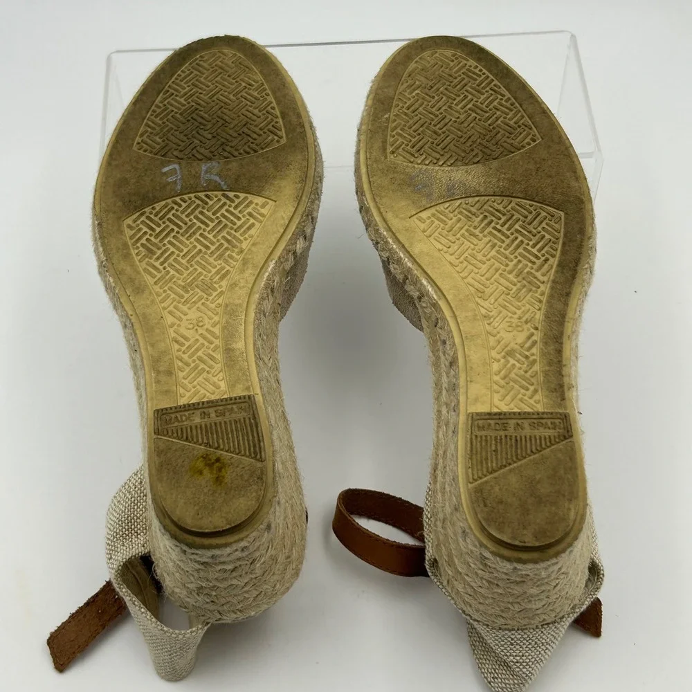 Verbenas Espadrille Wedge Sandals Womens 38 Taupe Suede Ankle Strap Boho Summer‎